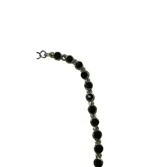 Black Glass beaded and silvertone necklace - Picture 5 of 5